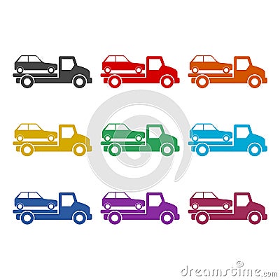 Towed car icon, color set Vector Illustration