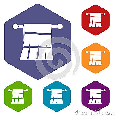 Towel on a hanger icons set hexagon Vector Illustration