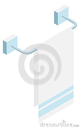 Towel hanger isometric icon. White washcloth textile Vector Illustration