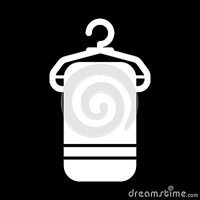 Towel on hanger vector icon isolated on black background. Towel on hanger icon. Vector Illustration