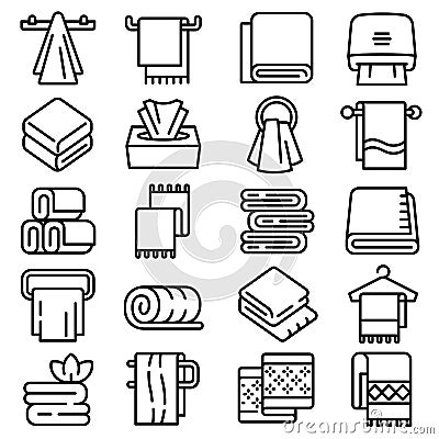 Towel icons set, outline style Vector Illustration