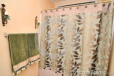 Towel and Shower Curtain Stock Photo