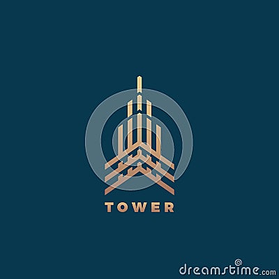 Tower Abstract Geometry Minimal Vector Sign, Symbol or Logo Template. Premium Line Style Building Concept. Real Estate Vector Illustration