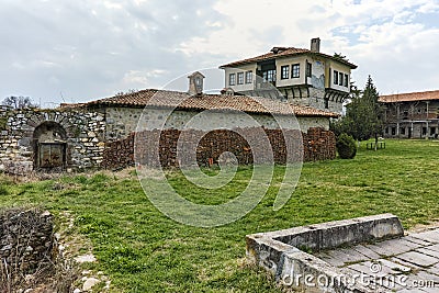 Tower of Angel Voivode and courtyard in Arapovo Monastery of Saint Nedelya, Bulgaria Stock Photo