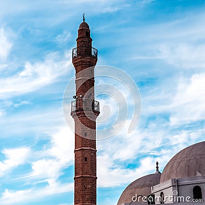 Tower of Bahr Mosque or Sea Mosque in Old city of Jaffa, Israel. It is the oldest extant mosque in Jaffa, Israel Stock Photo