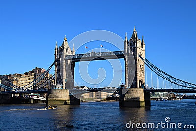 Tower Bridge, London landmark, and Thames River view Editorial Stock Photo