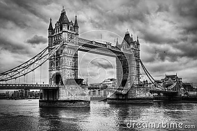 Tower Bridge in London, the UK. Black and white Stock Photo