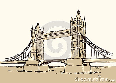 Tower bridge, London, UK. Hand drawn vector illustration Vector Illustration