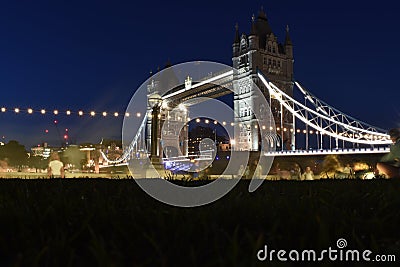 Tower Bridge in London, the UK. Sunset with beautiful clouds. Drawbridge opening. One of English symbols Stock Photo