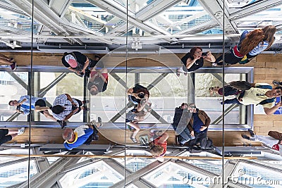 Tower Bridge on the River Thames.Glass floor, ceiling mirror, tourists, London, United Kingdom Editorial Stock Photo