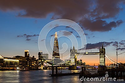 Tower Bridge, the Shard, city hall and business district in the Editorial Stock Photo