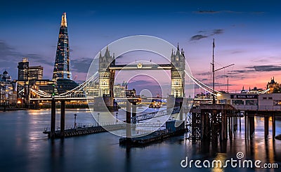 Tower Bridge, The Shard and London Skyline at dusk Editorial Stock Photo