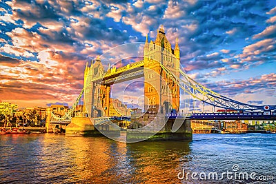 Tower Bridge at sunset in London, UK Stock Photo