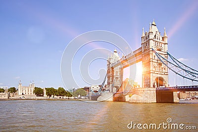 Photo of Tower Bridge with sunshine Stock Photo