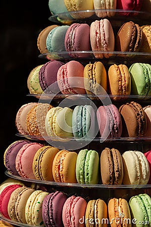 Tower of brightly colored macaroons Stock Photo