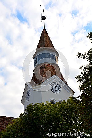 Tower of Bunesti (Bondorf, Bondref, Bodndref, Bodendorf, Budendorf) fortified church Stock Photo