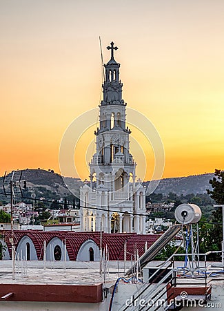 Tower of church of Michael the Archangel in village Archangelos in Rhodes island, Greece Editorial Stock Photo