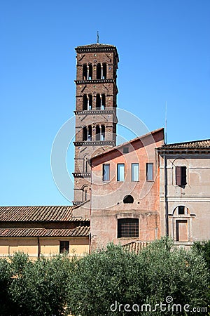 The tower of a church. The originality of the church towers. Stock Photo