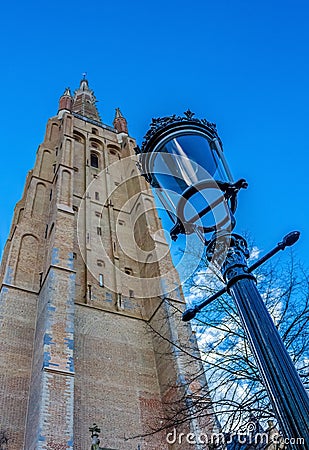 Tower of the Church of Our Lady Bruges Stock Photo