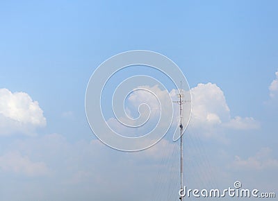 Tower climber and working on cellular tower system. extreme height Stock Photo