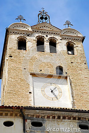 Tower with clock and bells in PortobuffolÃ¨ in the province of Treviso in the Veneto (Italy) Stock Photo