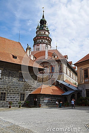 Tower and Courtyard of Cesky Krumlov Castle Editorial Stock Photo