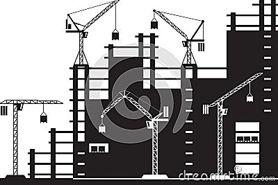 Tower cranes on construction site Vector Illustration