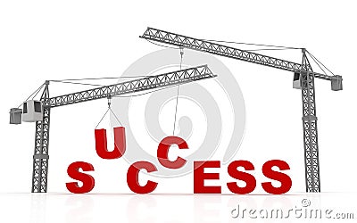 Tower cranes lifting success word Stock Photo