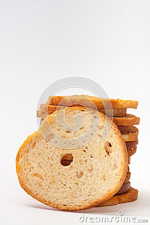 Tower of crispy toasted toast on the white background Stock Photo