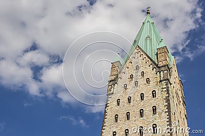 Tower of the Dom church of Paderborn Stock Photo
