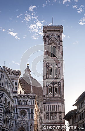 Tower and Dome of Cathedral of Saint Mary of Flower in Florence, Italy Stock Photo