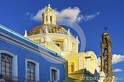 Tower Dome San Cristobal Church Puebla Mexico Stock Photo