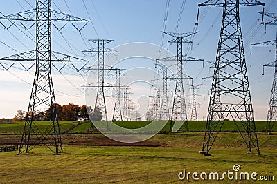 Tower of electrical high voltage power on blue sky Stock Photo