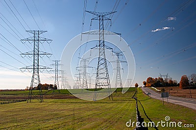 Tower of electrical high voltage power on blue sky Stock Photo