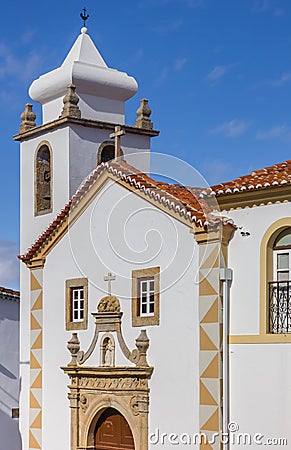 Tower of the Espirito Santo church in historic village Marvao Stock Photo