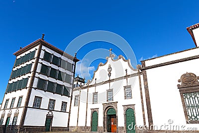 Tower and facade of the Convent of Our Lady of Hope, the sanctuary of the Lord Holy Christ of the Miracles in Ponta Delgada, Azore Stock Photo