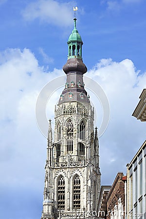 Tower of famous cathedral at Old Market Breda, Netherlands Stock Photo