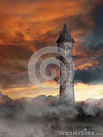 Tower in fantasy world Stock Photo