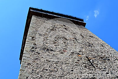 Tower of the fortified saxon medieval church Homorod, Transylvania Editorial Stock Photo