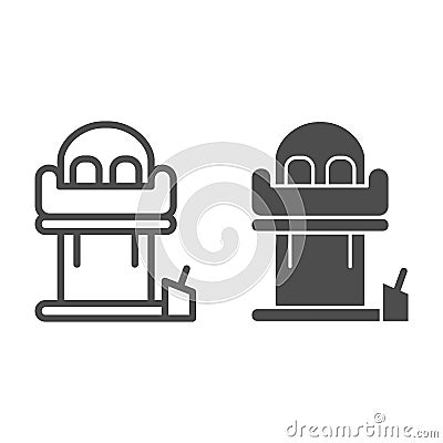 Tower freefall line and solid icon, Amusement park concept, Freefall attraction sign on white background, Free-fall ride Vector Illustration