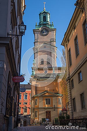 The tower of the Great Church Cathedral, Stockholm Sweden Editorial Stock Photo