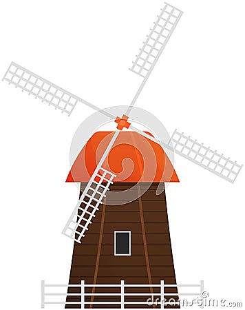 Tower for harvest keeping, windmill, village architecture. Farm equipment, mill construction Vector Illustration