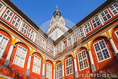 Tower of the historic colorful castle in Wolfenbuttel Stock Photo