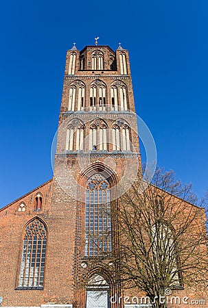 Tower of the historic Jacobi church in Stralsund Stock Photo