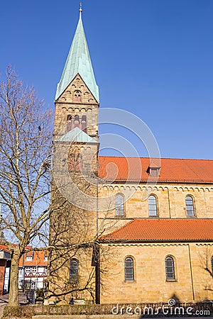 Tower of the historic Petrus church in Wolfenbuttel Stock Photo