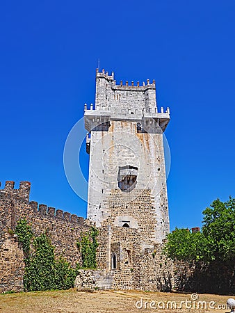 The stone tower of the medieval Castle of Beja in the Alentejo Region of Portugal Stock Photo