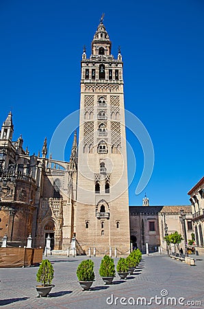 Tower La Giralda of Cathedral in Seville, Spain. Stock Photo