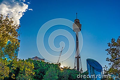 Tower and leaf silhouette Stock Photo