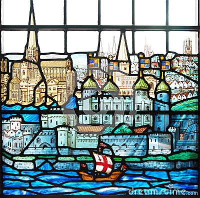 Tower of London on stained glass window Stock Photo