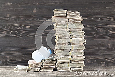 a tower with a lot of paper money Stock Photo